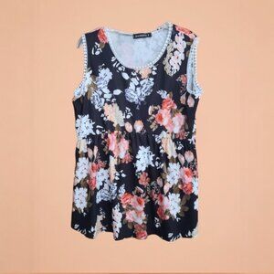 Damissly XL Black Floral Sleeveless Women's Top